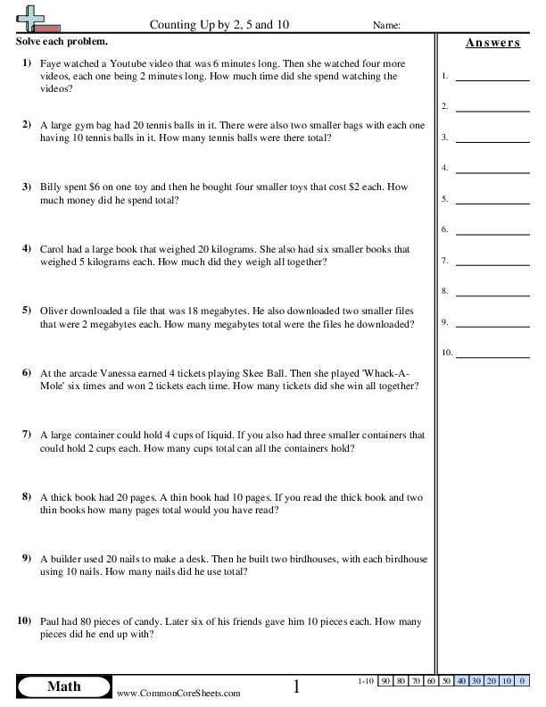 Counting up by 2,5 and 10 (word) worksheet